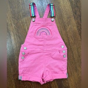 Mini Boden Pink Kids Overalls shortalls with Rainbow Straps, 3-4T